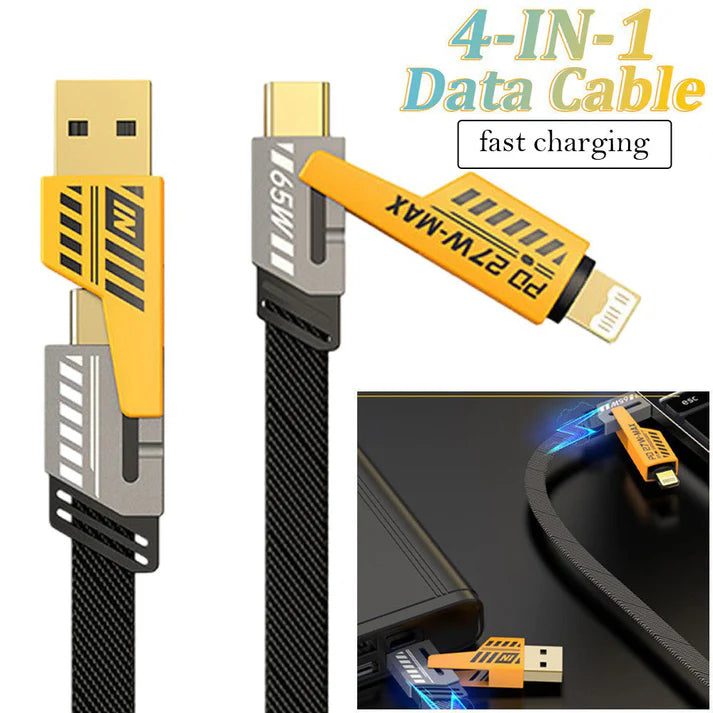 4 in 1 USB-C Charging Cable 1m Type-C Connector Nylon Braided PD 65W 27W Fast Charging