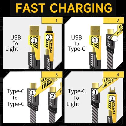 4 in 1 USB-C Charging Cable 1m Type-C Connector Nylon Braided PD 65W 27W Fast Charging