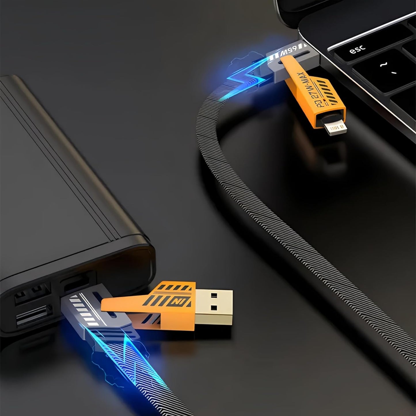 4 in 1 USB-C Charging Cable 1m Type-C Connector Nylon Braided PD 65W 27W Fast Charging