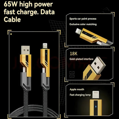 4 in 1 USB-C Charging Cable 1m Type-C Connector Nylon Braided PD 65W 27W Fast Charging