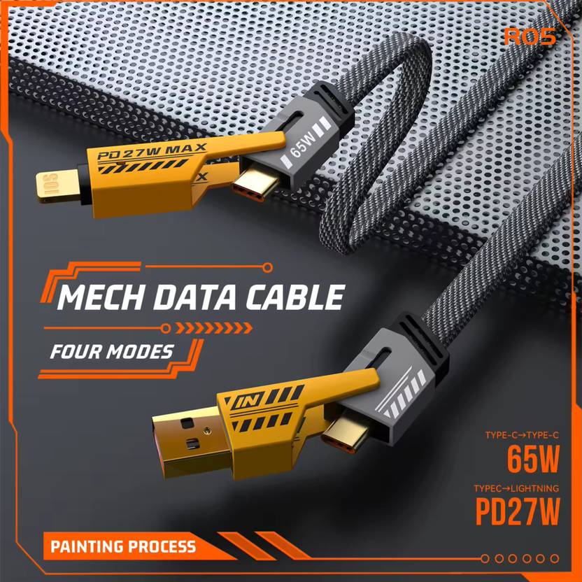 4 in 1 USB-C Charging Cable 1m Type-C Connector Nylon Braided PD 65W 27W Fast Charging